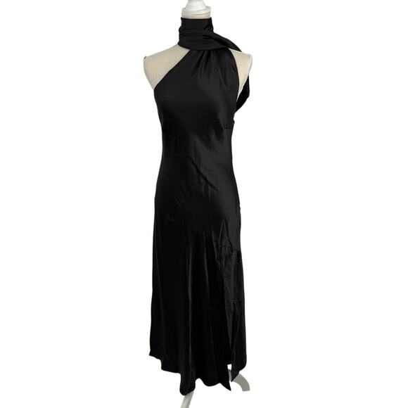 Mogidol Italian Summer Tie Neck Sleeveless Dress Black Satin size Medium NEW - Picture 2 of 15